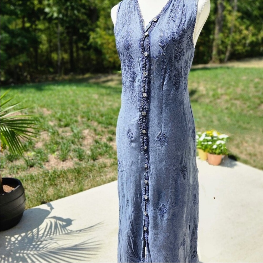 Vintage 80's 90's chambray denim phoebe button front shirt dress  western